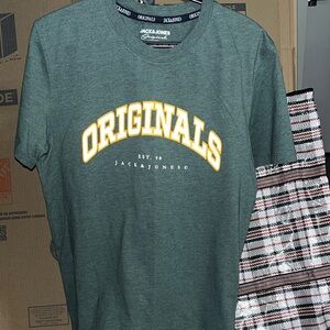 Jack & Jones Green Tee with Yellow 'Originals' Print